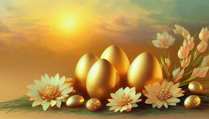 eggs and flowers decoration for easter holiday banner