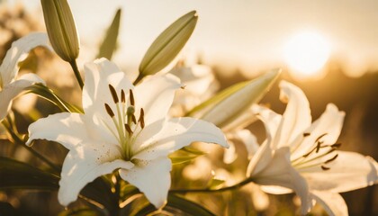 Obraz na płótnie Canvas beautiful white lilies on light background closeup