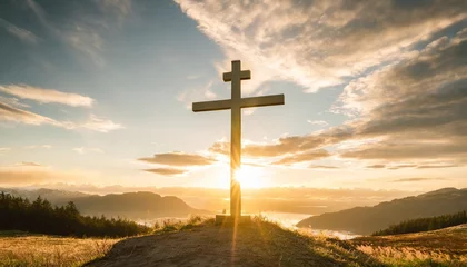 Fotobehang resurrection radiance cross in sunrise glory background © Nathaniel