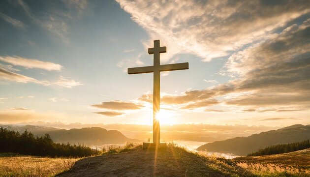 resurrection radiance cross in sunrise glory background