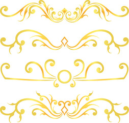 Golden swirl lines calligraphy ornament set isolated on white background for luxury graphic design