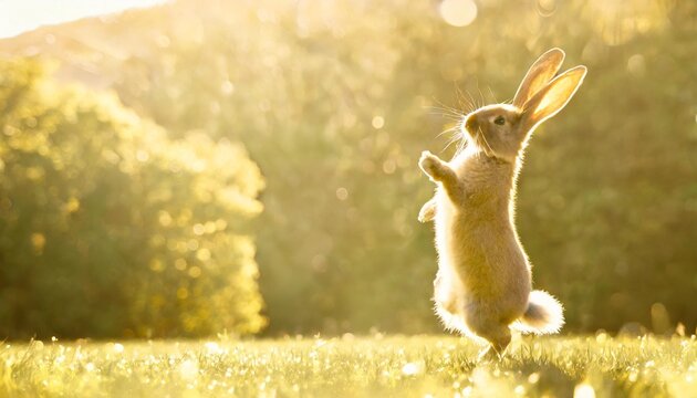 a cool bunny dancing for the upcoming easter sales event green poster background with copy space