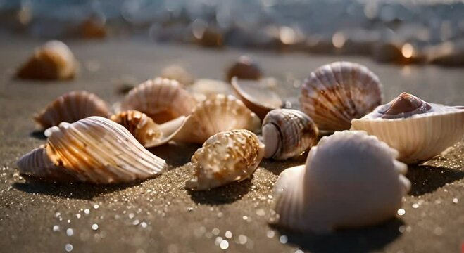 Beautiful 3D view of shells decorating the beach