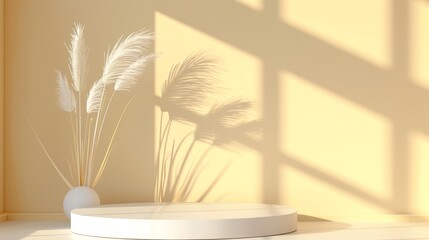Minimalistic beauty podium with summer fashion abstract luxury design and plant texture