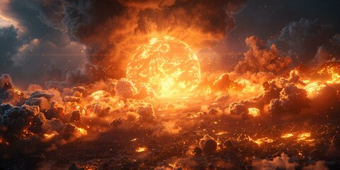 Visualizing the devastation of nuclear bombs in a world war scenario. Concept Warfare Effects, Nuclear Devastation, World War Consequences, Post-Apocalyptic Settings - obrazy, fototapety, plakaty