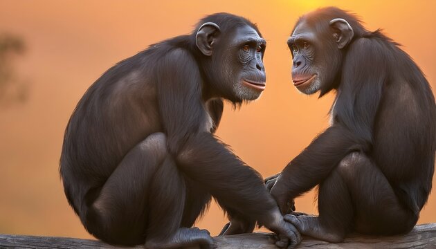 A Pair Of Chimpanzees Sharing A Tender Moment As T Upscaled 64