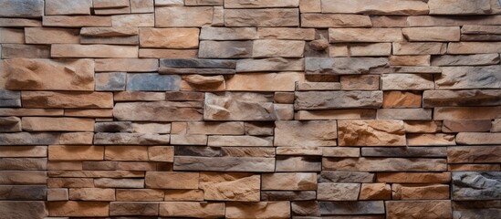 Detailed view of a sturdy wall constructed with individual stone blocks, showcasing rustic textures and earthy tones