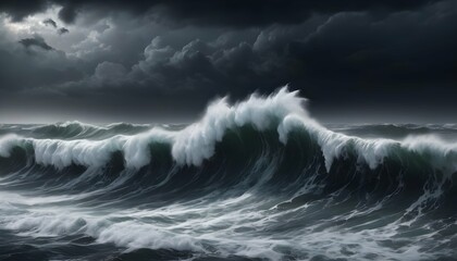Dramatic Stormy Seascape With Crashing Waves And