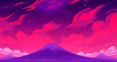 Photo sur Plexiglas Violet a digital background of a night sky and a volcano