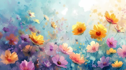 Fototapeta na wymiar Digital watercolor wild flowers canvas abstract graphics poster web page PPT background with generative