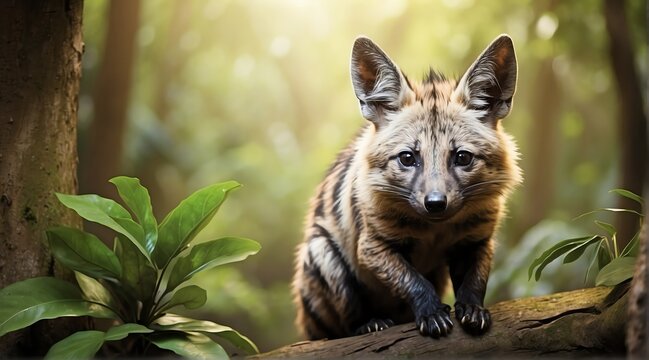 A Aardwolf in jungle forest background from Generative AI