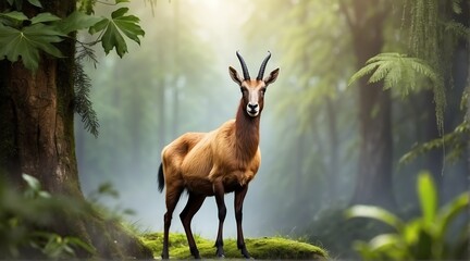 A Chamois in jungle forest background from Generative AI - obrazy, fototapety, plakaty