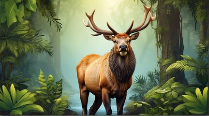 a elk in jungle forest background from Generative AI