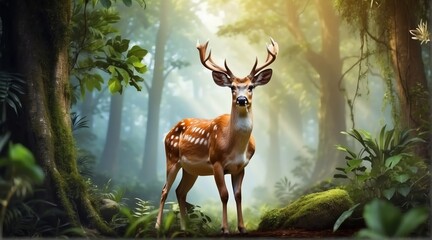 A Fallow deer in jungle forest background from Generative AI