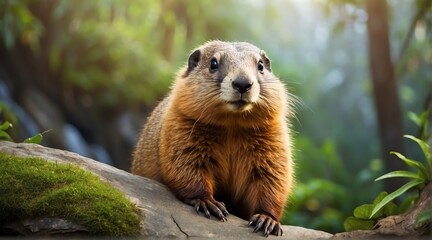 Naklejka na ściany i meble A Marmot in jungle forest background from Generative AI