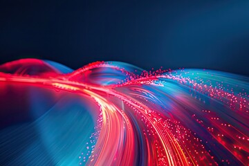 Abstract red light trail on blue background - obrazy, fototapety, plakaty