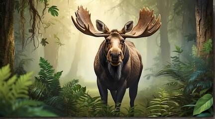 A Moose in jungle forest background from Generative AI