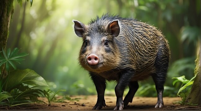 A peccary in jungle forest background from Generative AI