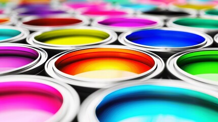 Collection of assorted colorful paint cans showcased on a diverse and vibrant background