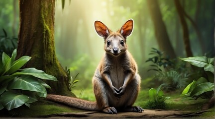 A Wallaby in jungle forest background from Generative AI - obrazy, fototapety, plakaty
