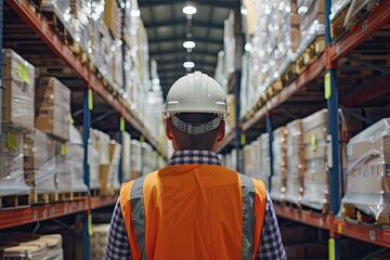 Engineer supervising the operation of a distribution warehouse - obrazy, fototapety, plakaty