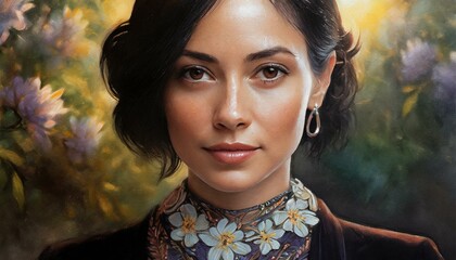 A close-up of a model with striking angular features, sharp jawline