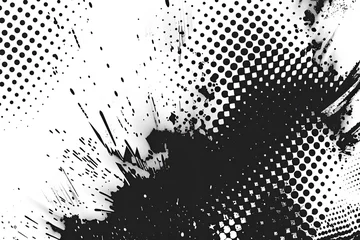 Foto auf Glas Halftone background. Grunge halftone pop art texture. White and black abstract wallpaper. Geometric retro vector backdrop © Barra Fire