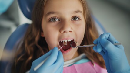 Pediatric Dentistry, Dentist Treating Young Girl's Teeth with Care