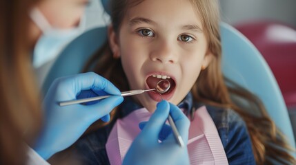 Pediatric Dentistry, Dentist Treating Young Girl's Teeth with Care