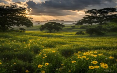 sunset over the field