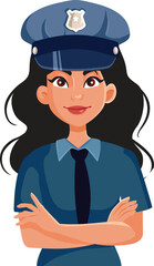 Policewoman Standing with Arms Crossed Vector Cartoon Avatar. Smiling officer feeling confident and strong 
