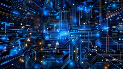 Electronic circuits, blue neon light, Software and Web Developer Programming Code, Binary Abstract Computer Script, Program Developing digital background.