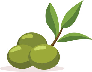 Green Olives Isolated on a White Background Vector Illustration. Natural fruits design, ingredient of Mediterranean cuisine 

