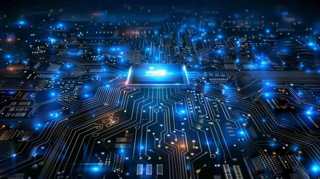 Electronic circuits, blue neon light, Software and Web Developer Programming Code, Binary Abstract Computer Script, Program Developing digital background.