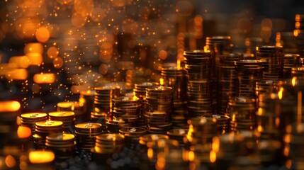 Graphical representation of wealth accumulation over time through investing It shows a stack of golden coins,symbolizing the growth of financial assets and the accumulation