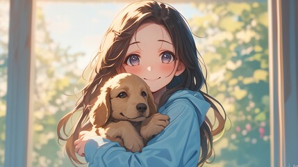 愛犬を抱く少女9