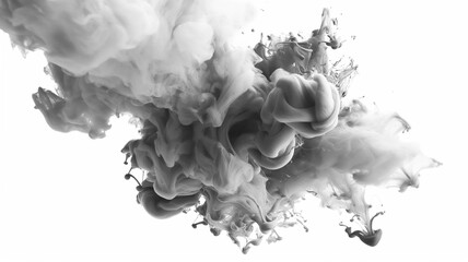 black and grey ink exploding from center and splashes on isolated white - obrazy, fototapety, plakaty