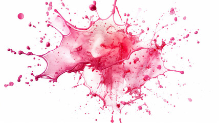 pink color ink exploding and splashes on isolated white