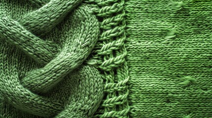 Green knitted wool sweater texture - obrazy, fototapety, plakaty