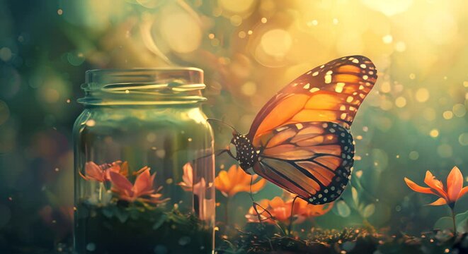 A butterfly trapped in a jar, longing for freedom