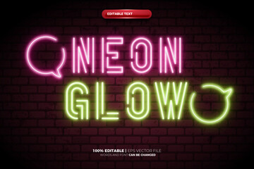 Neon Glow editable text effect logo template - obrazy, fototapety, plakaty