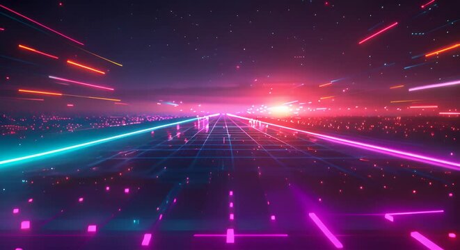 Neon gridlines on a dark horizon