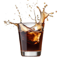 side view of espresso splash transparent isolated on white PNG