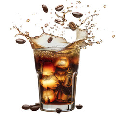 side view of espresso splash transparent isolated on white PNG