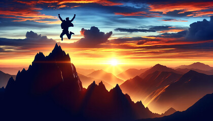 Fototapeta premium Businessman's Triumph on Mountain Peak