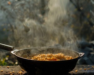 Fried Rice at dawn preparation in silence