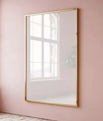 Close-Up Vertical Golden Frame Mockup on Soft Pastel Pink Wall. Presented in 3D Render. Made with Generative AI Technology