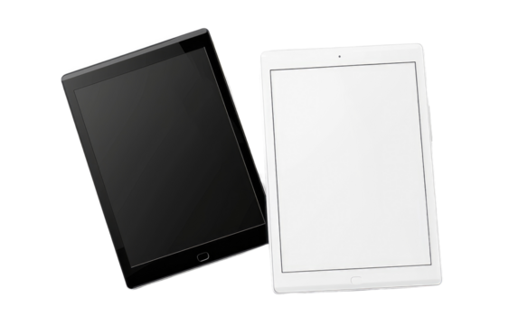 Tablet with Contemporary Black-and-White Touchscreen isolated on transparent Background - Powered by Adobe