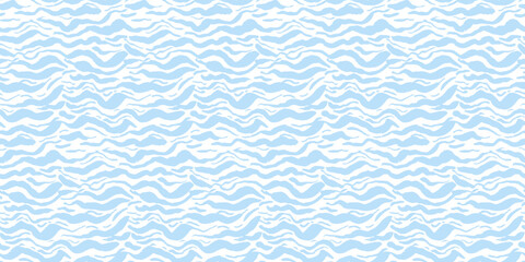 Tender grunge seamless pattern with ink hand drawn blue wavy sea brush strokes. Artistic light marine wave lines print for textile, wrapping paper, texture surface, wallpaper