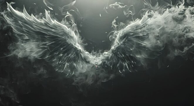 Angel wings formed from escaping cigarette smoke, freedom motif
